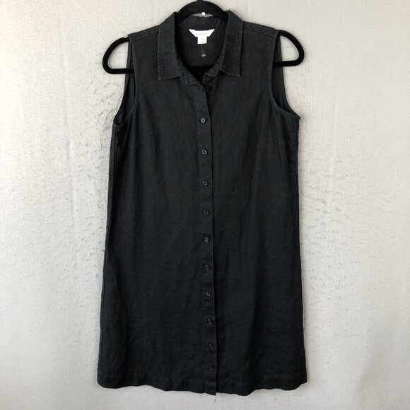Garnet Hill Dresses & Skirts - Garnet Hill Dress Womens 6 Black Linen Sleeveless Button Front Shirt Resort Airy